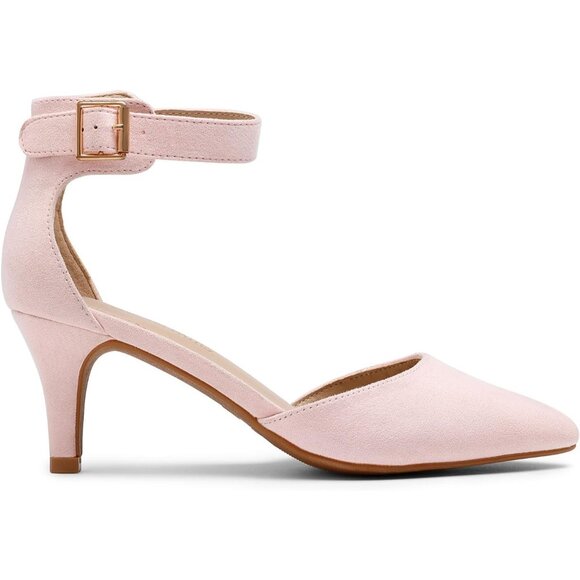 Dream Pairs Women's Pink Suede Faux Suede pointed Toe Kitten Heels Pumps Shoes - Picture 2 of 7